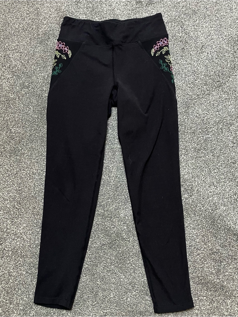 Betsey Johnson Sz Small Black Skinny Leggings Pants Floral Embroidered